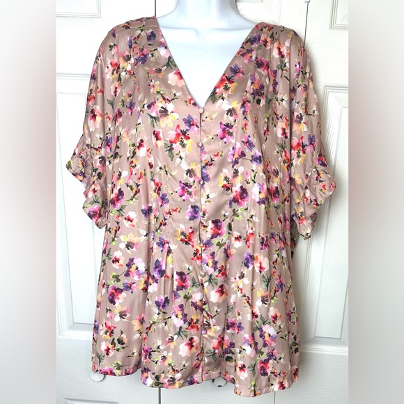 Anthro DOLAN Left Coast Mitzi Floral Blouse Top Shirt Pleated Ruffle Plus Size - Picture 2 of 14